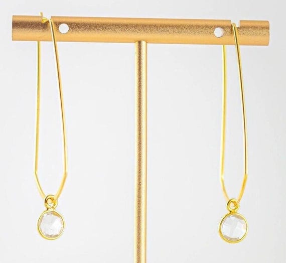 Clear Quartz Crystal Hoop Earrings: Dainty Geometric Gold Hoops - Lightweight Dangles