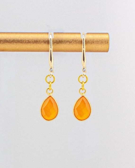 Carnelian Drop Earrings: Dainty Gold Drops, Everyday Gemstone Jewelry