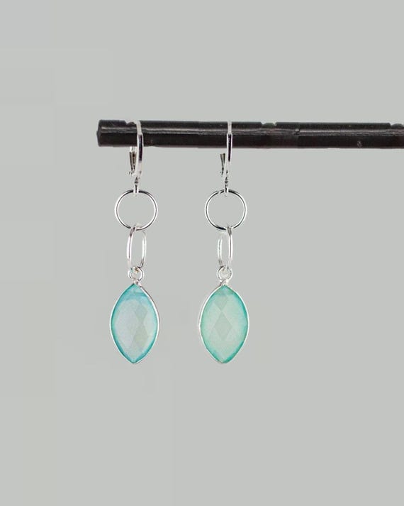 Sea Blue Chalcedony Drop Earrings: Pretty Boho Chic Silver Gemstone Jewelry