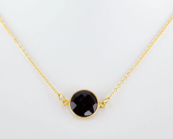 Black Chalcedony Statement Necklace on Gold Chain: Boho Luxe Gemstone Statement Jewelry