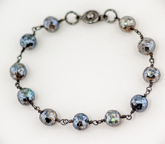 Grey Labradorite Beaded Bracelet: Boho Chic Style Statement Jewelry