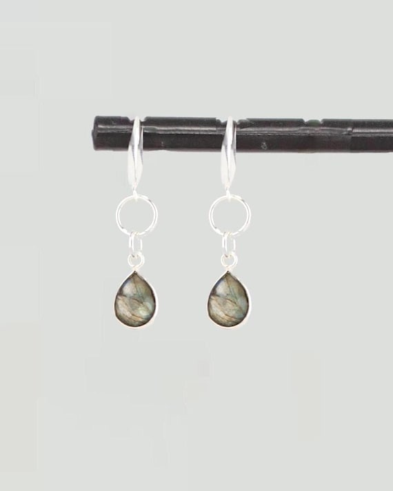 Dainty Labradorite Drop Earrings: Boho Chic Silver Dangles, Everyday Jewelry