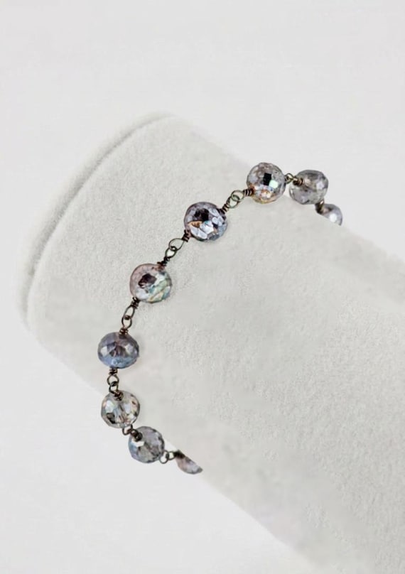 Grey Labradorite Beaded Bracelet: Boho Chic Style Statement Jewelry