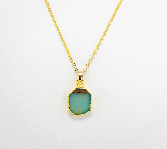 Aqua & Gold Charm Necklace: Beachy Ocean Inspired Blue Chalcedony Gemstone Jewelry