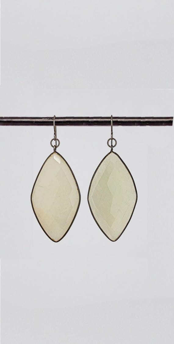 Boho White Moonstone Drop Earrings: Modern Black Grey Niobium Statement Jewelry