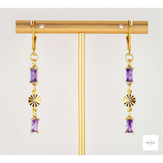 Dainty Gold Drop Earrings: Dainty Vintage Style Lavender Purple Glass Jewelry for Everyday Accessories