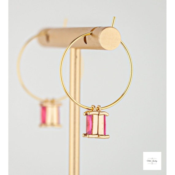 Dainty Pink and Gold Hoop Earrings: Girly Style Minimalist Stainless Steel Jewelry