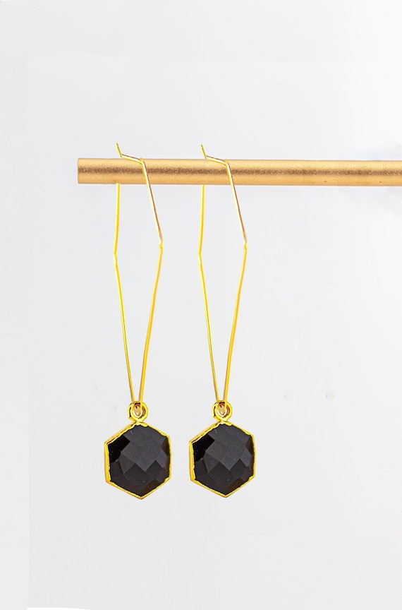 Black Onyx Statement Hoop Earrings: Glamorous Gold Statement Jewelry