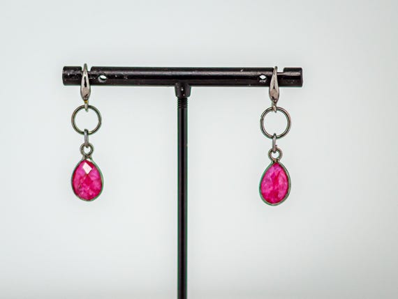 Dainty Pink Quartz Drop Earrings: Boho Chic Style Gemstone Dangles, Bold Everyday Jewelry
