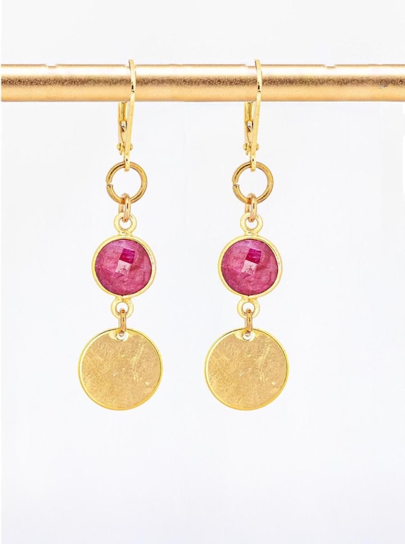 Red Quartz Dangle Earrings: Boho Chic dark Pink Gemstone Drops