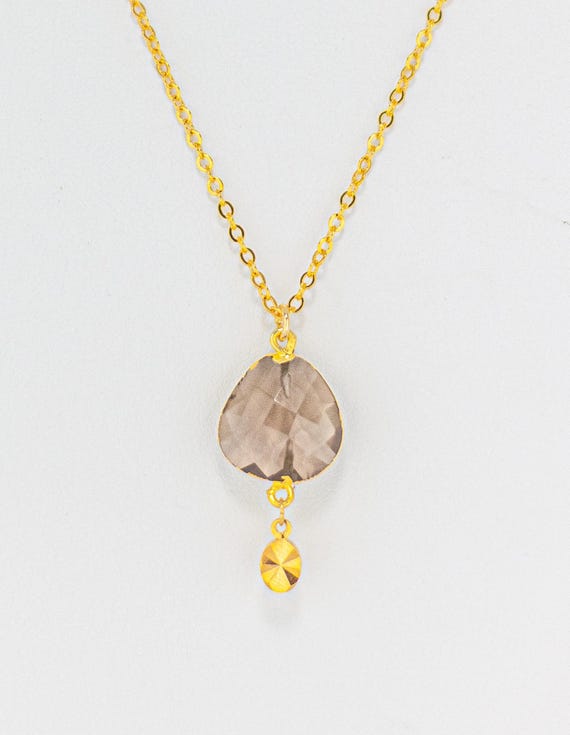 Smokey Quartz Necklace: Vintage Style Gold Charm Necklace