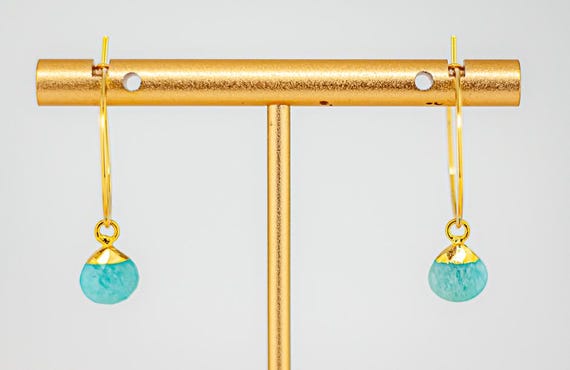 Dainty Gold Hoop Earrings: Boho Chic Amazonite Jewelry, Stainless Steel Earrings