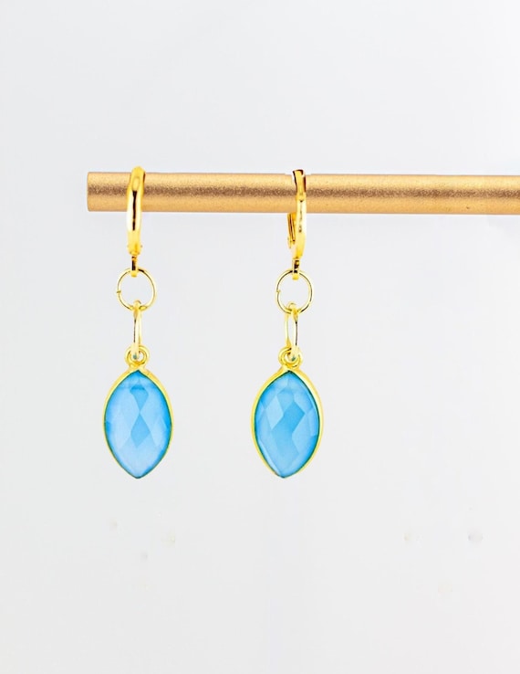 Aqua Blue Chalcedony Drop Earrings: Colorful Boho Chic Statement Jewelry
