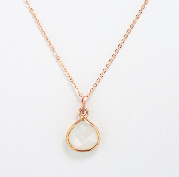 Rose Gold Moonstone Charm Necklace: Dainty Pink and White Gemstone Jewelry