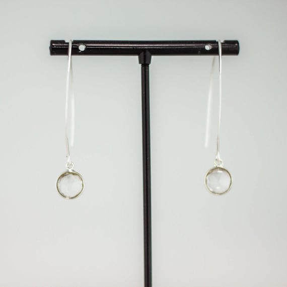 Dainty Clear Quartz Crystal Drop Earrings: Minimalist Silver Fishhook Style, Boho Chic Everyday Jewelry