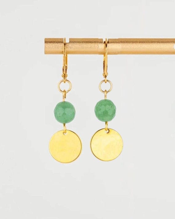 Green Aventurine Drop Earrings: Boho Chic Dainty Gold Gemstone Dangles