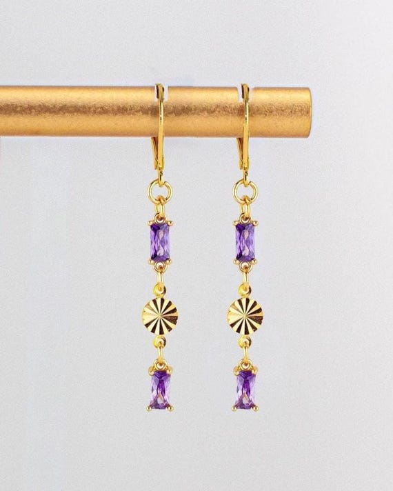 Dainty Gold Drop Earrings: Dainty Vintage Style Lavender Purple Glass Jewelry for Everyday Accessories