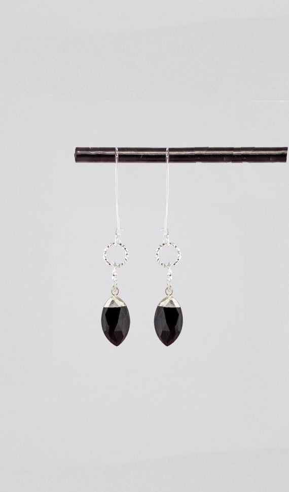 Boho Black Onyx Drop Earrings: Sterling Silver Dangle Jewelry