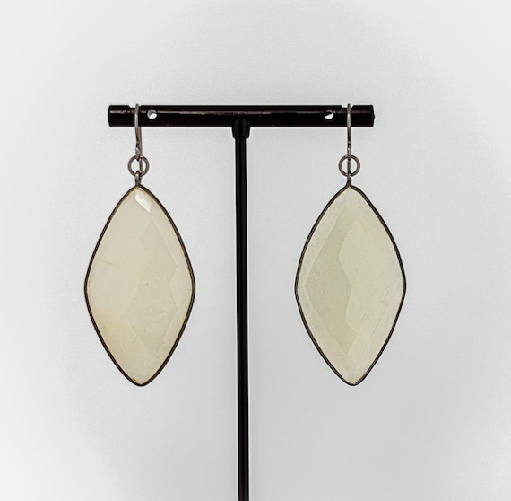 Boho White Moonstone Drop Earrings: Modern Black Grey Niobium Statement Jewelry