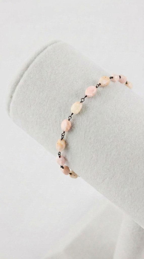 Light Pink Peruvian Opal Bracelet: Handmade Beaded Gemstone Jewelry for Everyday