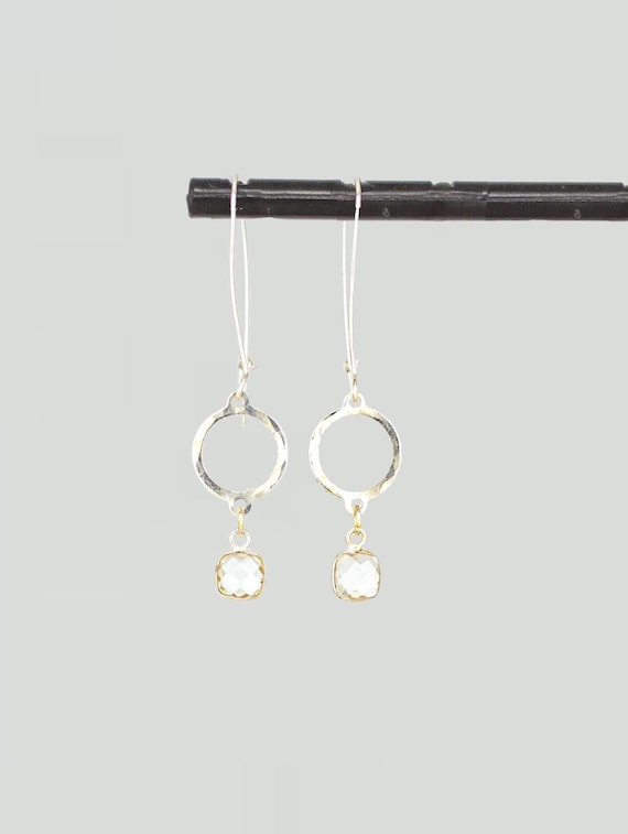 Sterling Silver Filled Dangle Earrings With Geometric Quartz Crystal Drops