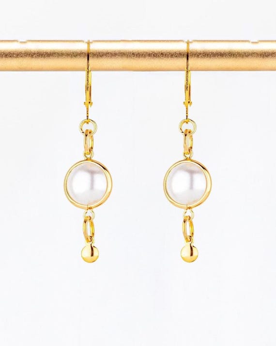 Faux Pearl Dangle Earrings: Affordable Dainty Gold Bridal Jewelry
