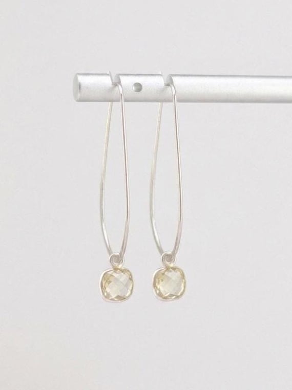 Clear Quartz Crystal Earrings: Dainty Silver Hoops, Boho Chic Gemstone Drops
