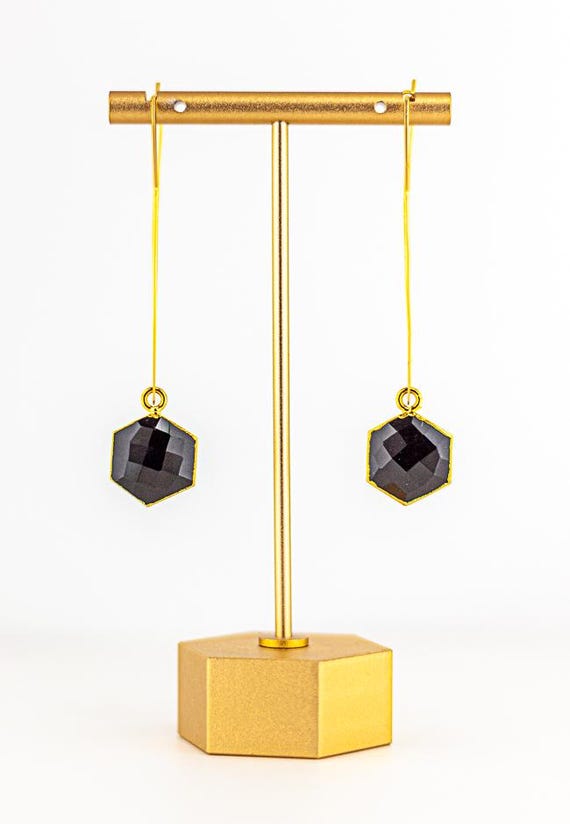 Black Onyx Statement Hoop Earrings: Glamorous Gold Statement Jewelry