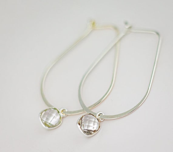 Clear Quartz Crystal Earrings: Dainty Silver Hoops, Boho Chic Gemstone Drops