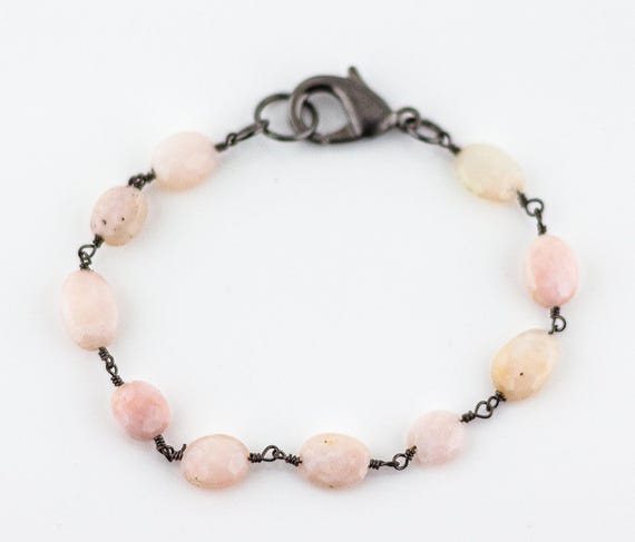 Light Pink Peruvian Opal Bracelet: Handmade Beaded Gemstone Jewelry for Everyday