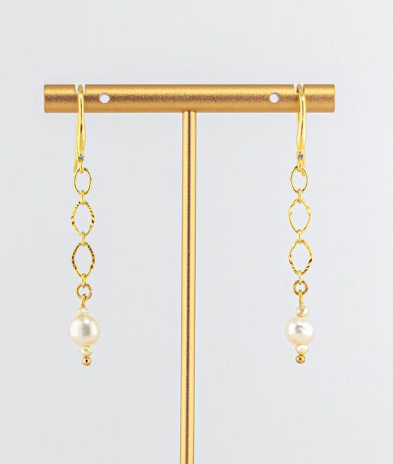White & Yellow Pearl Dangle Earrings: Unique Elegant Wedding Jewelry