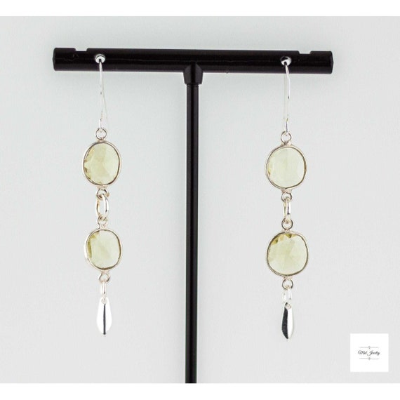 Lemon Quartz Drop Earrings: Boho Chic Sterling Silver Dangles, Dainty Pale Yellow Gemstone Earrings