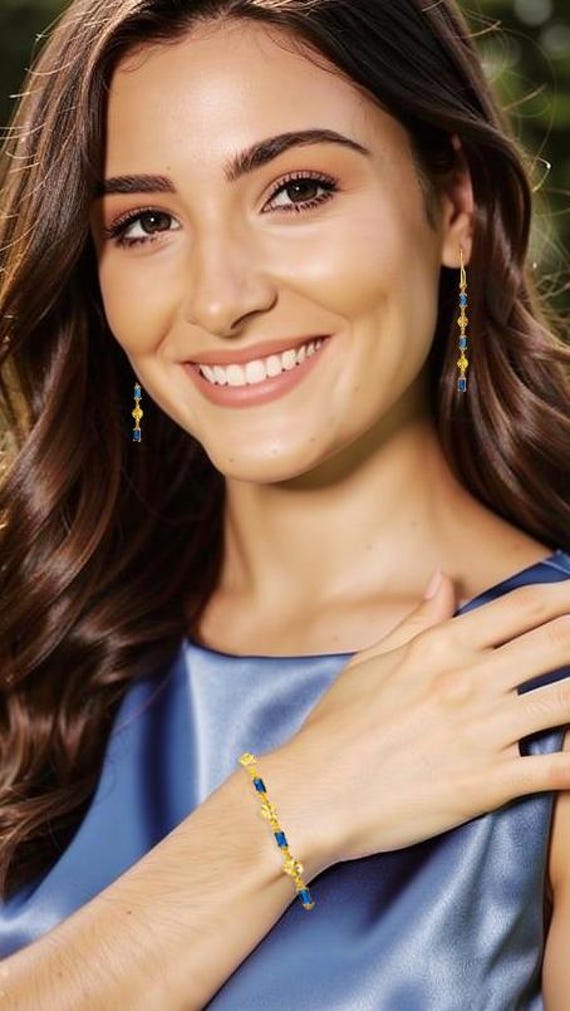 Dainty Gold Bracelet: Cobalt Blue Glass, Vintage-Inspired Geometric Links