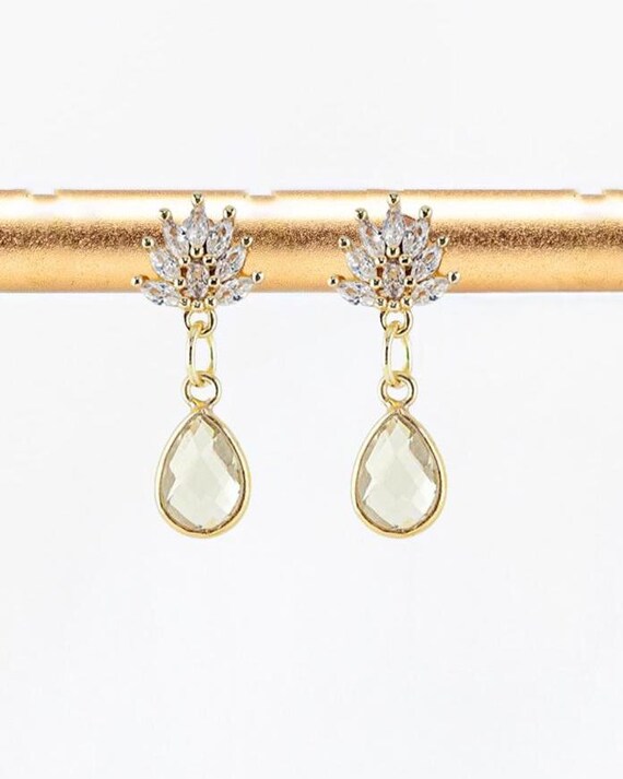 Lemon Quartz Drop Earrings: Vintage Bridal Style Yellow Wedding Jewelry