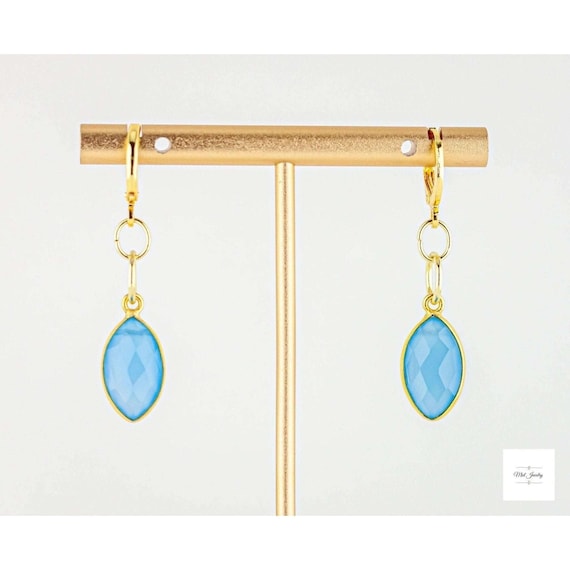 Aqua Blue Chalcedony Drop Earrings: Colorful Boho Chic Statement Jewelry