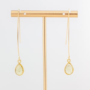 Lemon Quartz Drop Earrings: Minimalist Fishhook Style, Long Dainty Light Yellow and Gold Jewelry