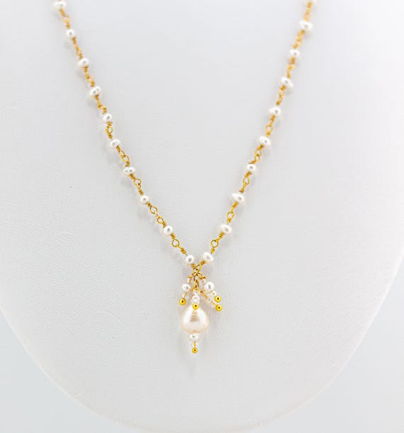 Elegant Pearl Bridal Necklace - Vintage Boho Style Unique Wedding Jewelry for Bride