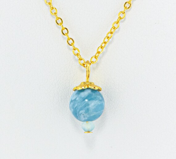 Sky Blue Larimar Necklace: Gold Bridal Chalcedony "Something Blue"