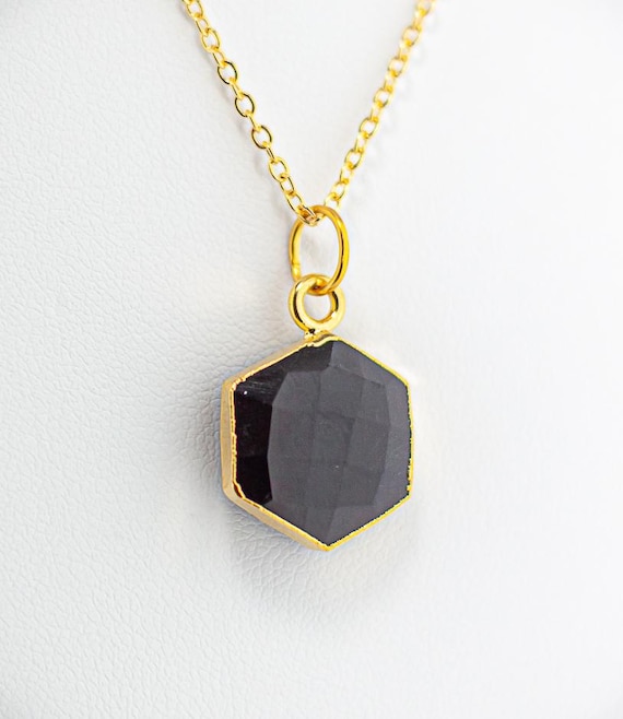 Black Onyx Necklace: Bold Geometric Gold Statement Jewelry