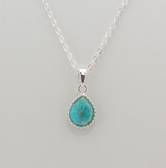 Real Turquoise Necklace, Dainty Silver Charm Necklace,  Blue Gemstone Pendant, Minimalist Jewelry For Everyday Outfits