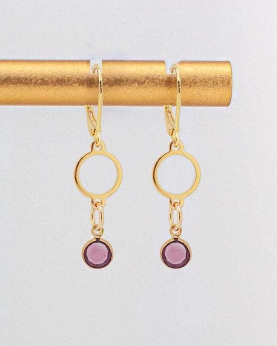Purple & Gold Drop Earrings - Geometric Everyday Jewelry for Casual Outfits