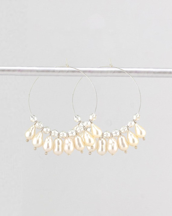 Baroque Pearl Hoop Earrings: Bold Sterling Silver Statement Hoops For Weddings & Special Occasions