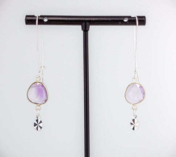 Amethyst Drop Earrings: Dainty Sterling Silver Dangles, Light Purple Gemstone Jewelry