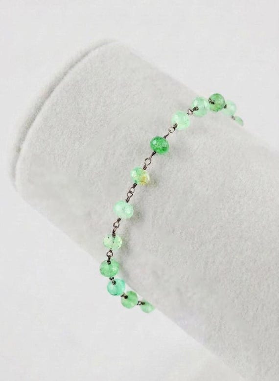 Chrysoprase Beaded Chain Bracelet: Bold Boho Chic Green Gemstone Statement Jewlery