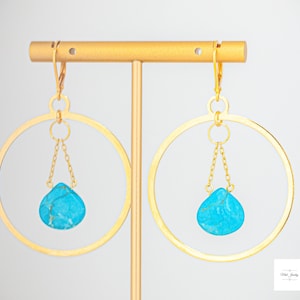 Turquoise Howlite Gold Hoop Earrings: Boho Chic Gemstone Jewelry