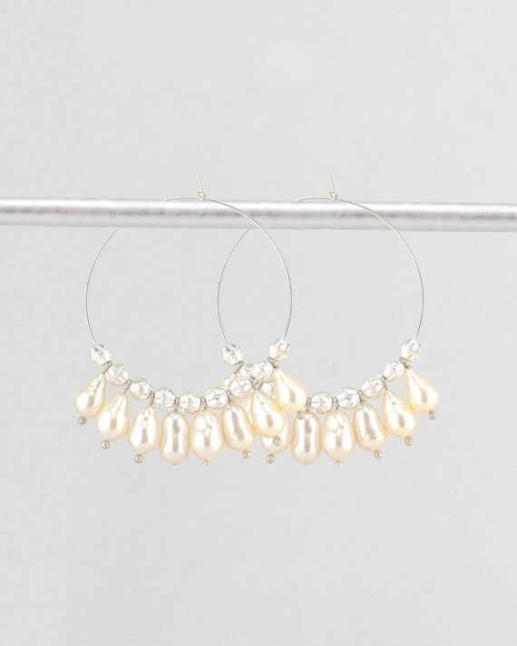 Baroque Pearl Hoop Earrings: Sterling Silver, Bohemian Boho Bridal Jewelry
