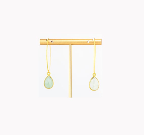 Aquamarine Drop Earrings: Minimalist Gold fishhook Style, Light Green Gemstone Jewelry