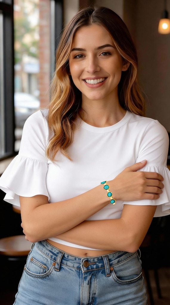 Bold Blue & Gold Statement Bracelet | Dark Teal Bohemian Beaded Bracelet | Modern Chic Chunky Gold Jewelry