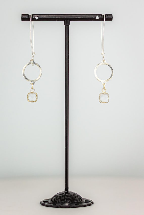 Sterling Silver Filled Dangle Earrings With Geometric Quartz Crystal Drops