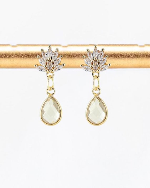 Lemon Quartz Drop Earrings: Vintage Boho Style Yellow Wedding Jewelry